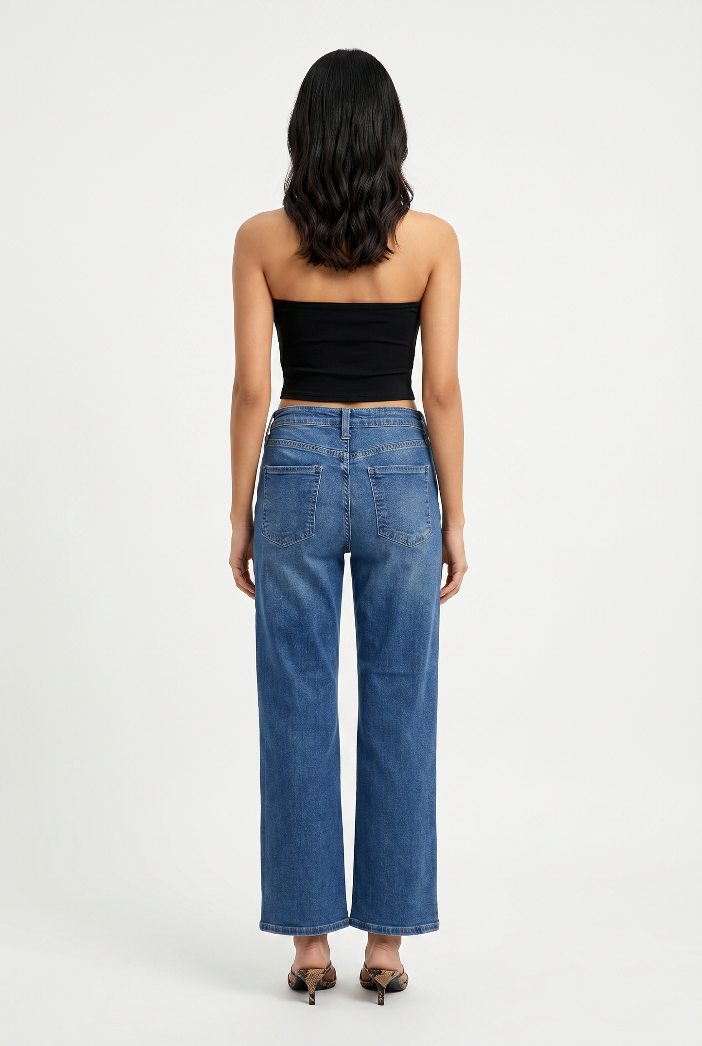Mid Rise Slim Wide Leg