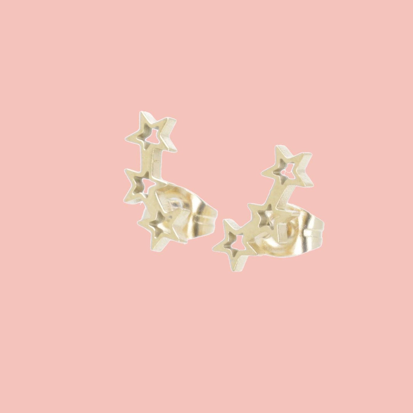 Open Triple Star Stud Earrings (Gold Plated)