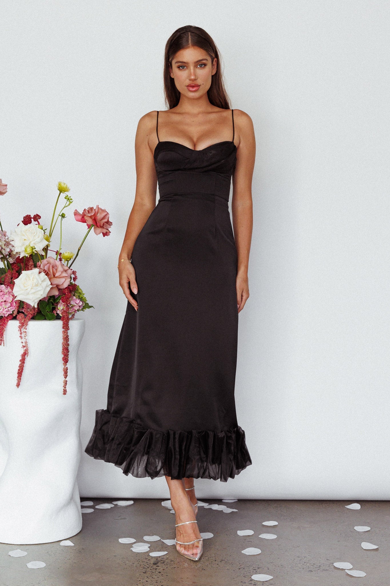 Buona Sera Hem Decoration Midi Dress Black