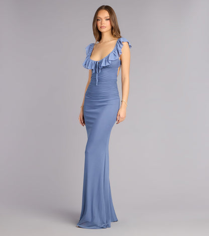 Elani Mesh Mermaid Ruffle Formal Dress