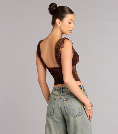 Caught Your Eye Flocked Velvet Corset Top