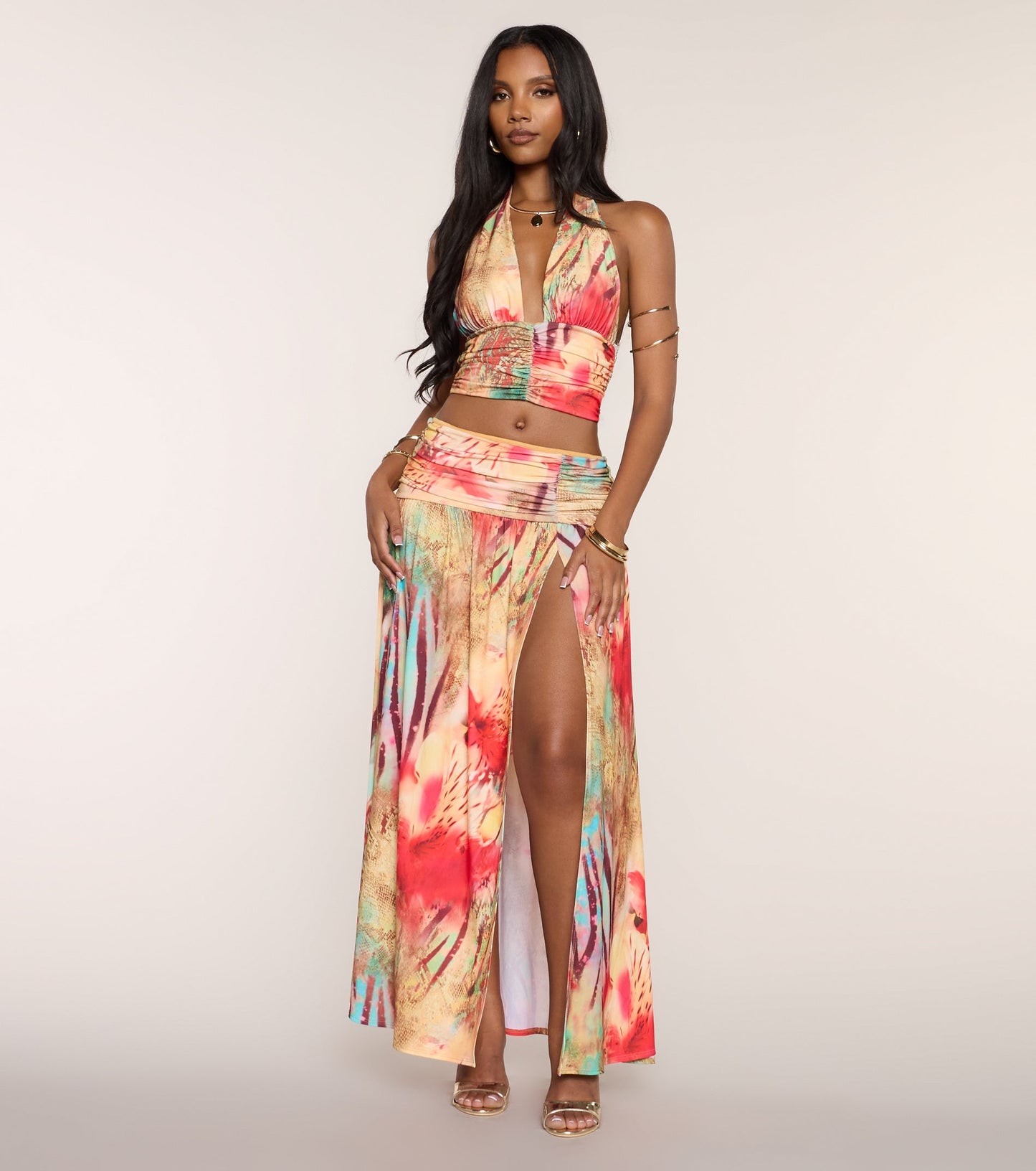 Destination Glam Abstract Print Halter Top