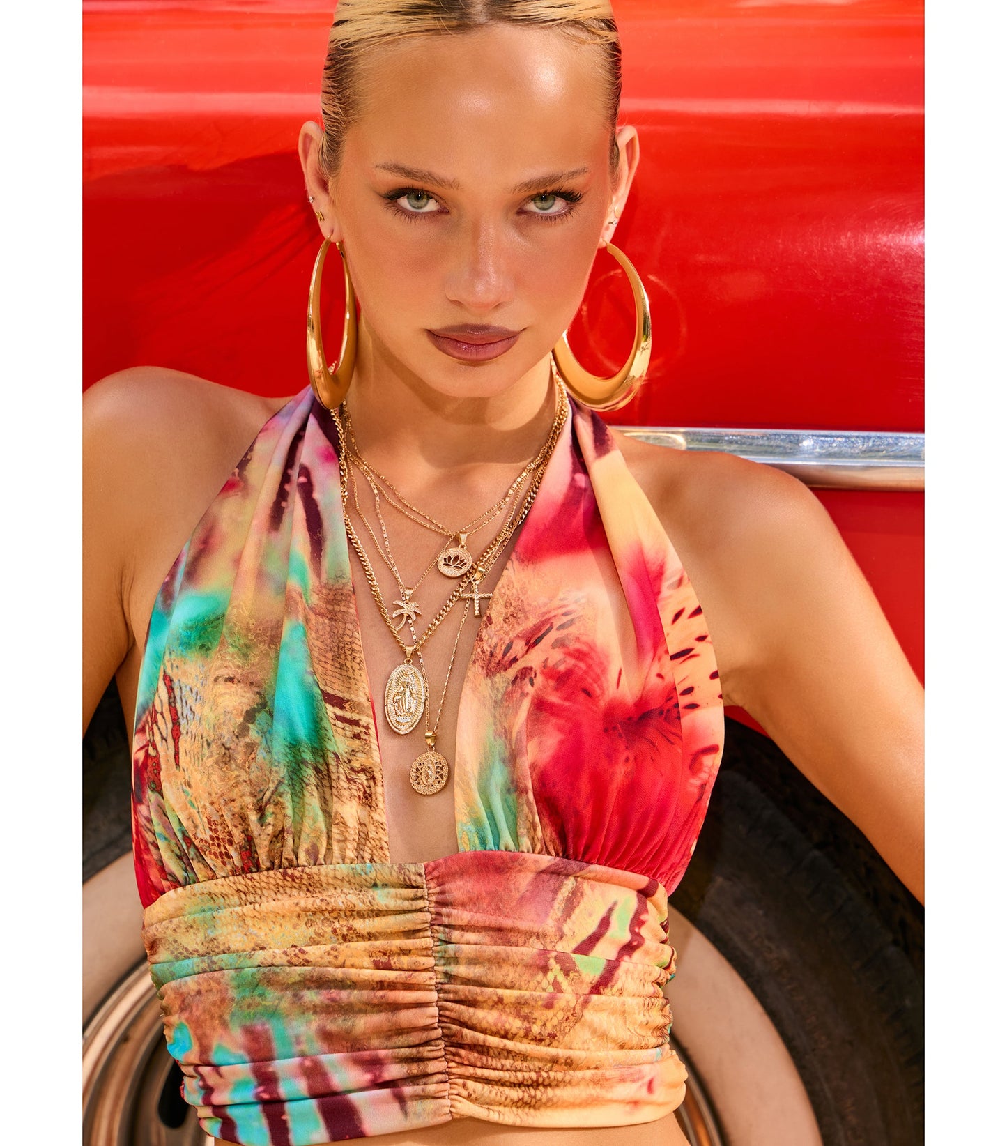 Destination Glam Abstract Print Halter Top