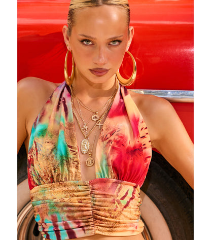 Destination Glam Abstract Print Halter Top