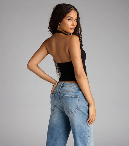 Feel The Vibes Halter V-Neck Crop Top
