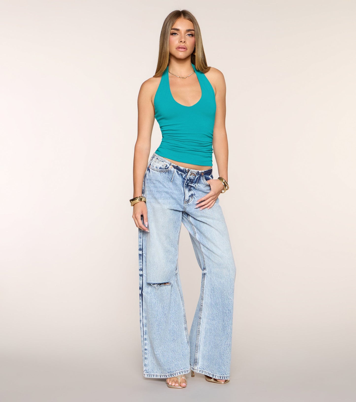 Feel The Vibes Halter V-Neck Crop Top