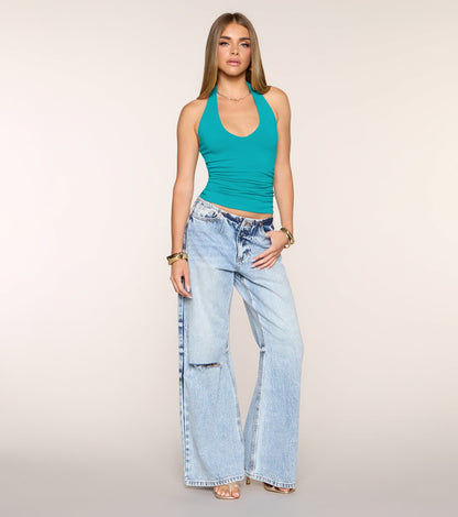 Feel The Vibes Halter V-Neck Crop Top
