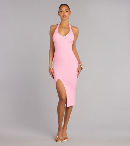 Late Dinner Plans Halter Slit Midi Dress