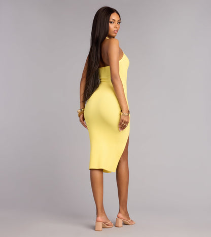 Late Dinner Plans Halter Slit Midi Dress