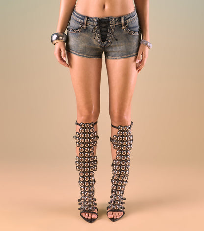 Bold Attitude Lace-Up Denim Hot Shorts