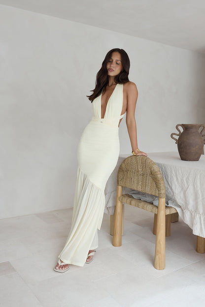 Ocean Winds Halter Maxi Dress Yellow