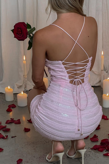 Highlight Reel Sequin Laced Back Dress Pink
