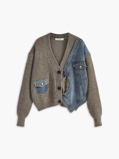 Asymmetrical Patchwork Pockets Cardigan