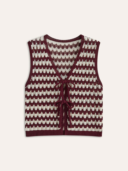 Contrast Bow-Tie Knit Top