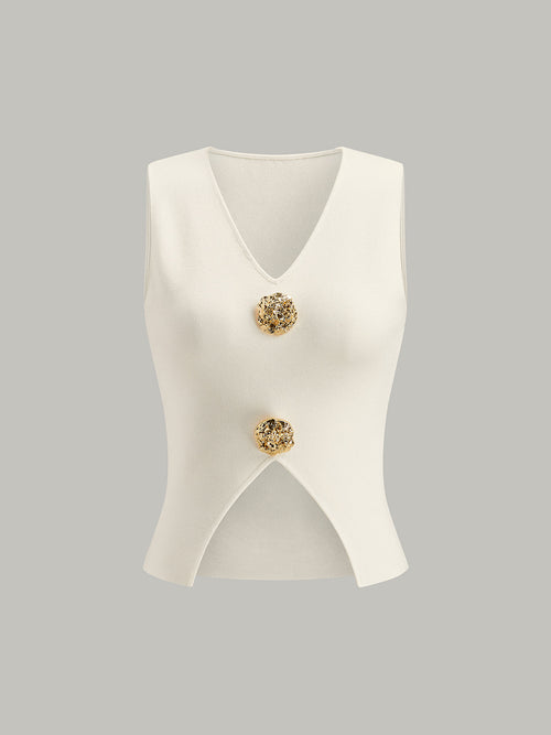 Metal Detail V-Neck Spilt Sweater Vest