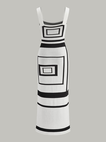 Geometrical Panel Square Neck Sweater Dress