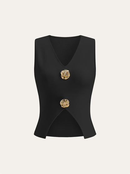 Metal Detail V-Neck Spilt Sweater Vest