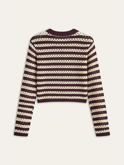 Striped Crochet Knit Cardigan