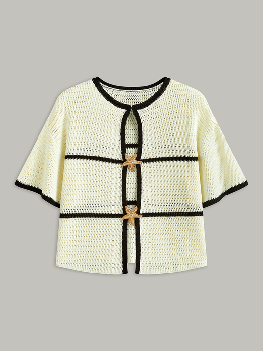 Contrast Trim Starfish Button Knitted Top