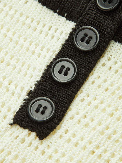 Contrast Trim Button-Front Knitted Shorts