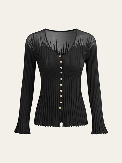 Mesh Panel Ribbed Knit Top