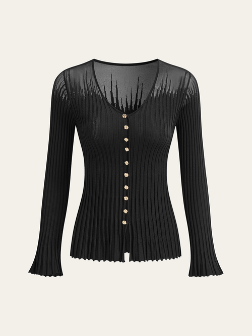 Mesh Panel Ribbed Knit Top