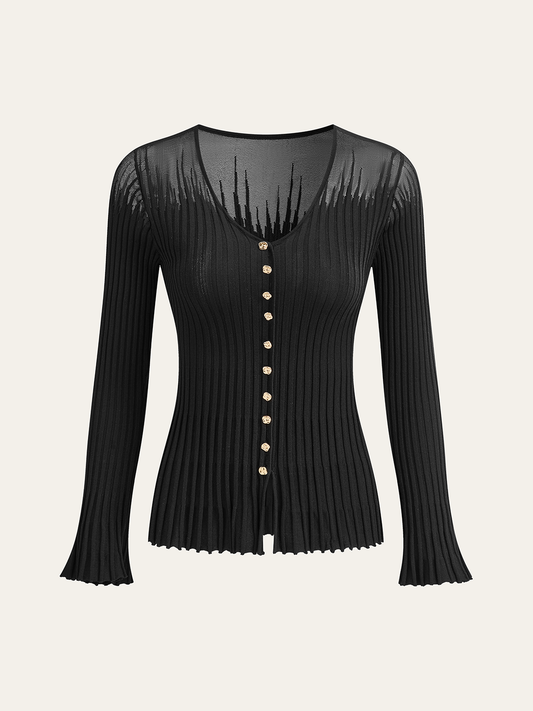 Mesh Panel Ribbed Knit Top