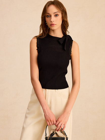 Bow Ribbed Knit Sleeveless Top