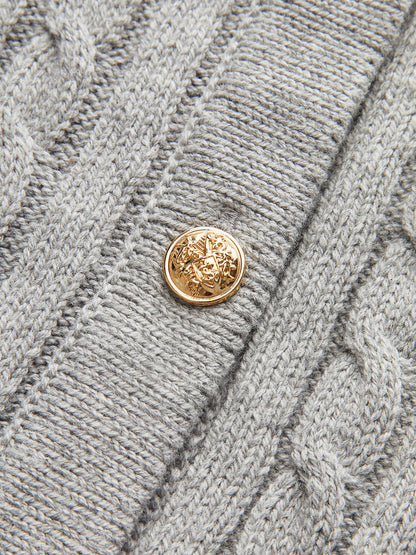 Metal Button Denim Collar Cable-Knit Top