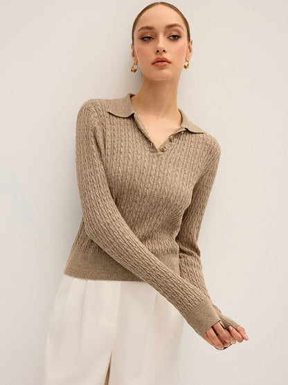 Cable Knit Cotton Collar Sweater