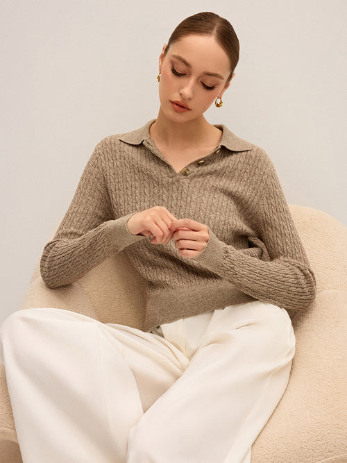 Cable Knit Cotton Collar Sweater