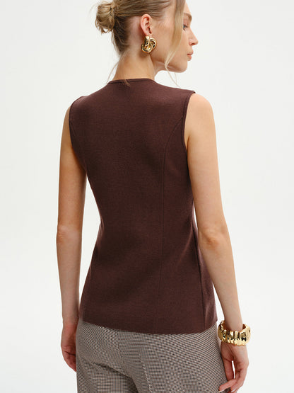 Wool-Blend Sleeveless Button Knit Cardigan