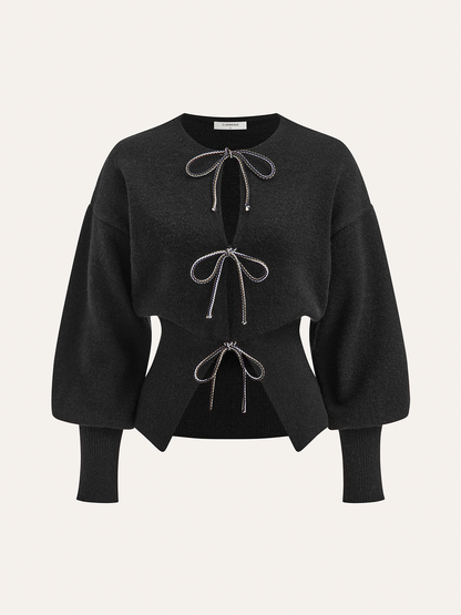 Bow Tie Balloon Sleeve Cardigan