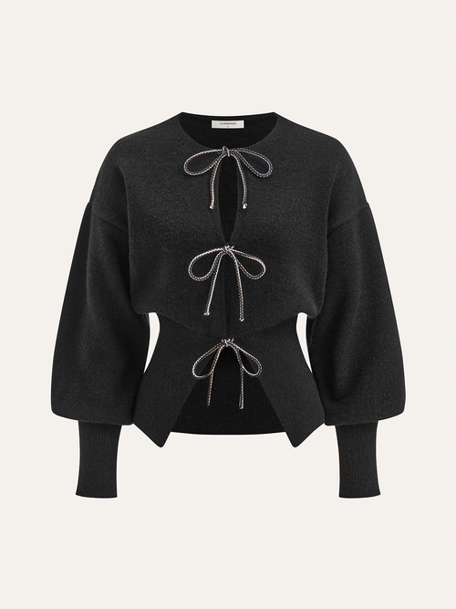 Bow Tie Balloon Sleeve Cardigan