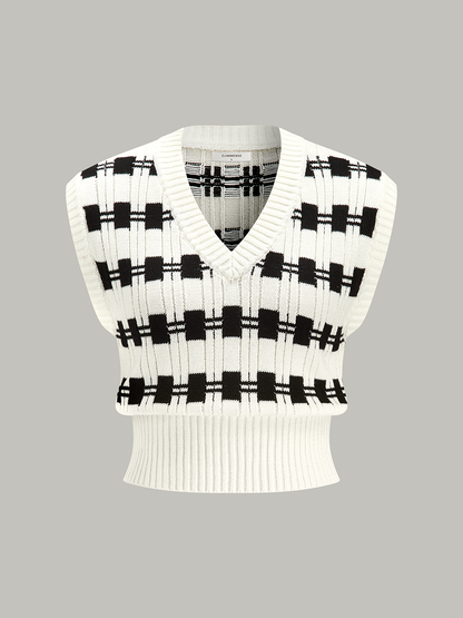 V-neck Plaid Sweater Vest