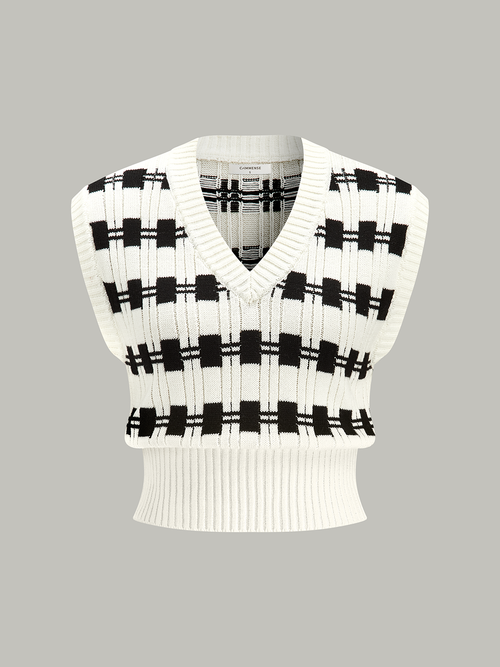 V-neck Plaid Sweater Vest