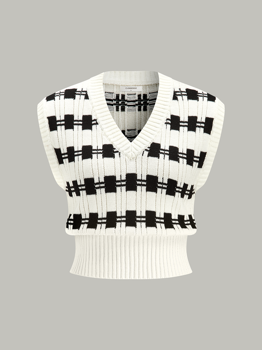 V-neck Plaid Sweater Vest