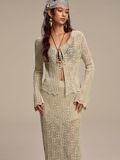 Tencel Flared Sleeve Knit Skirt Set