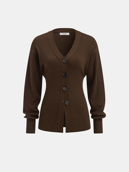 Wool-Blend V-Neck Button-Down Cardigan