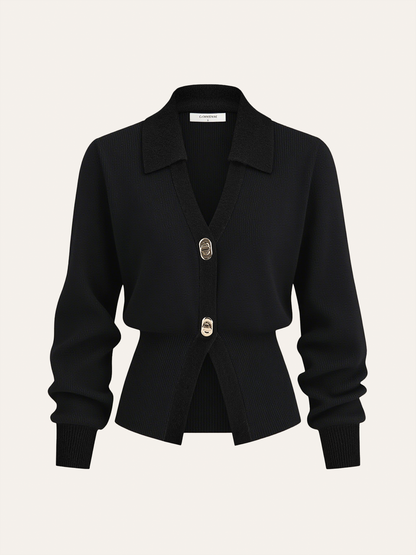 Contrast Trim Button Wool Blend Cardigan