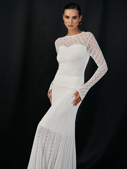 Lace Paneled Long Sleeve Knit Top
