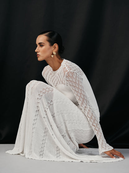 Lace Paneled Long Sleeve Knit Top