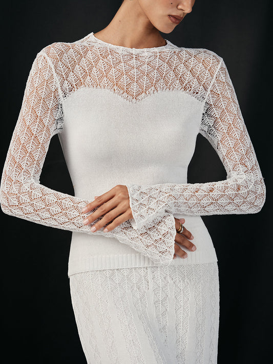Lace Paneled Long Sleeve Knit Top