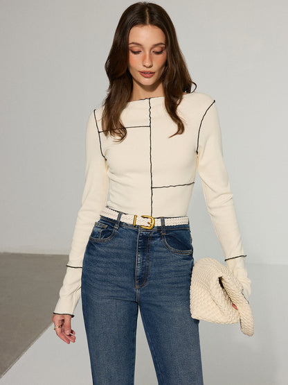 Contrast Stitch Fitted Knit Top