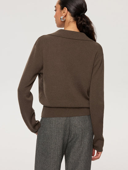 2 in 1 Color-Block Wool Blend Polo Collar Sweater