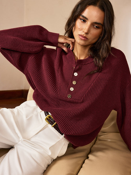 Metal Button-Front Knit Top