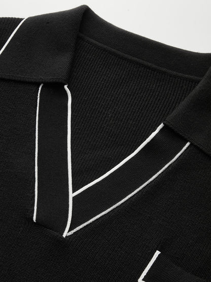 Contrast Trim Polo Knit Top