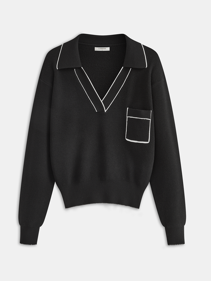 Contrast Trim Polo Knit Top