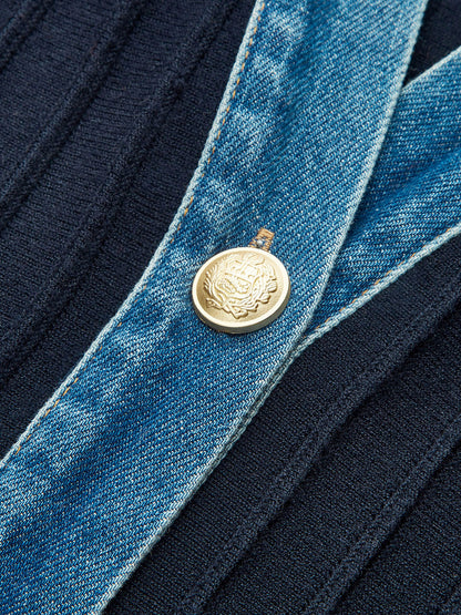 Denim Trim Knitted Peplum Cardigan