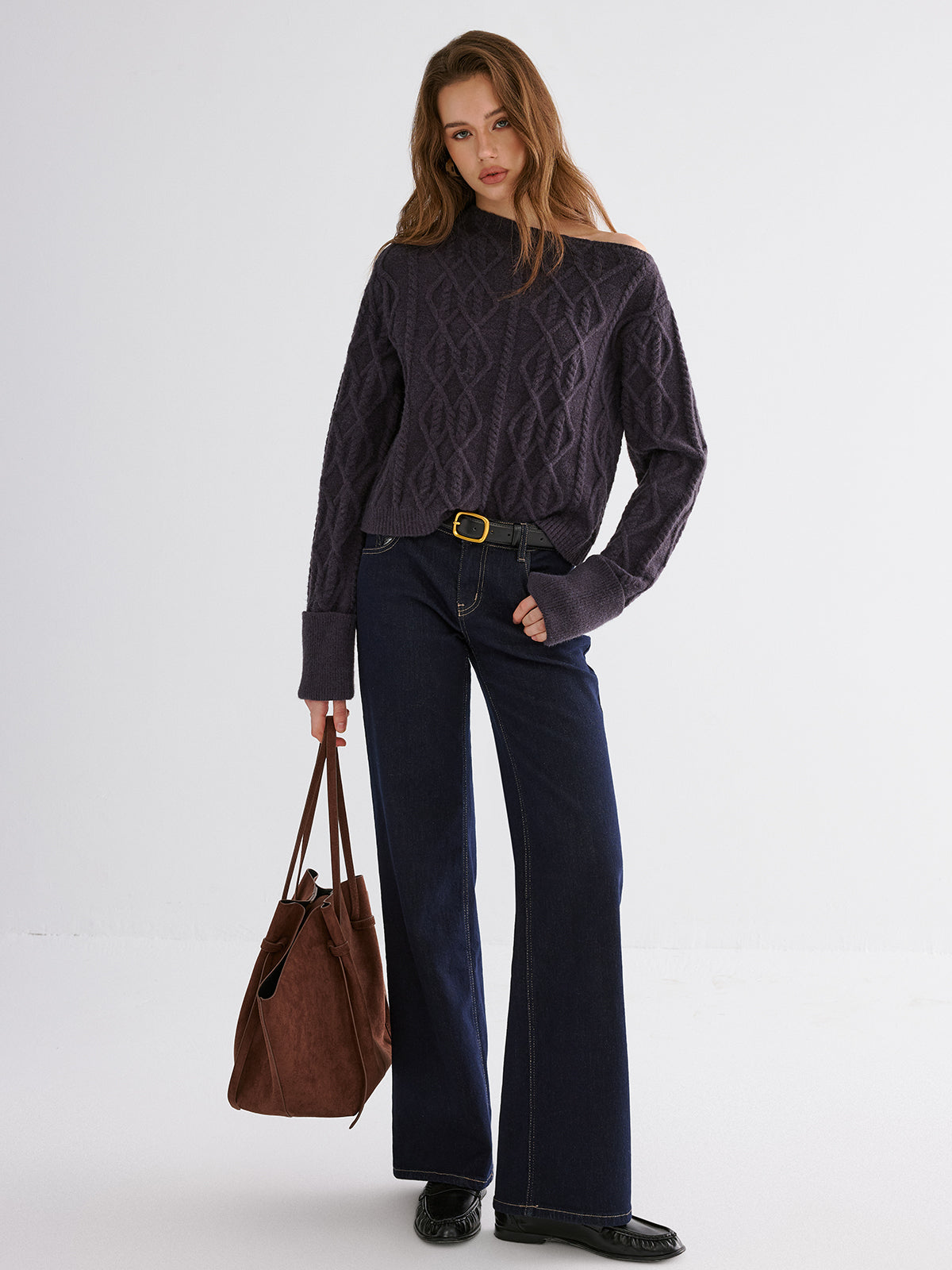 Cable Knit Off-shoulder Sweater